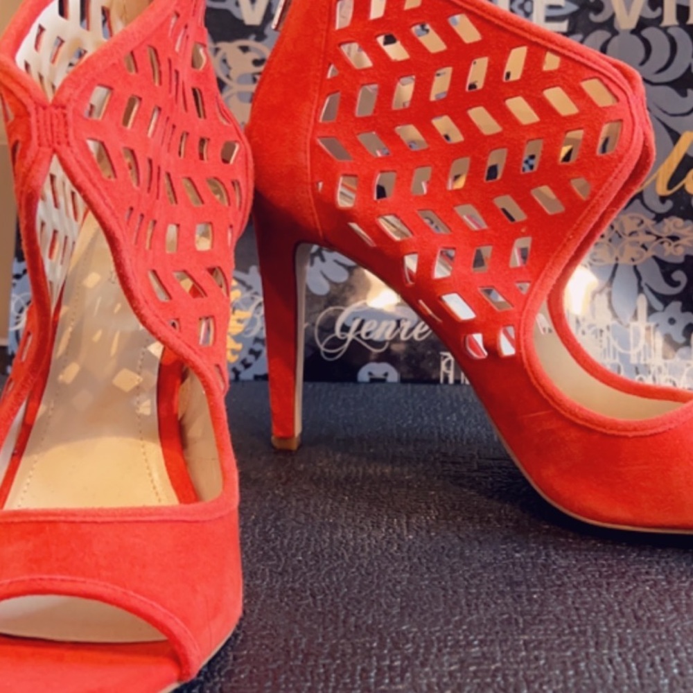 BCBG: Red Cage Stilettos